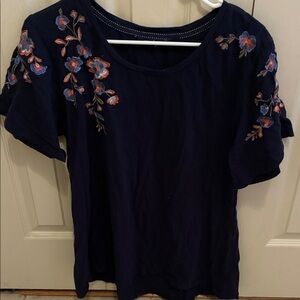 Indigo embroidered floral top size medium
